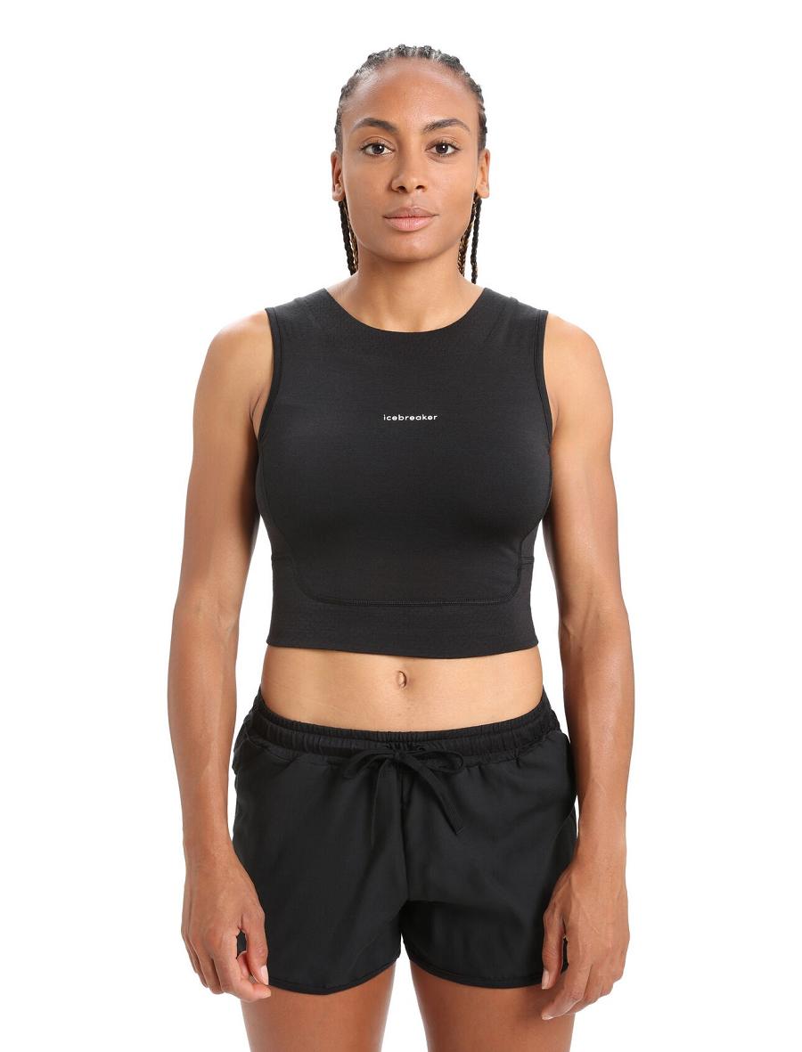 Black Women\'s Icebreaker ZoneKnit™ Merino Cropped Bra-Tank T Shirts | USA 1574WNBY